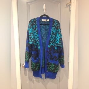 Blue and Green Vintage Patterned Women's Sweater